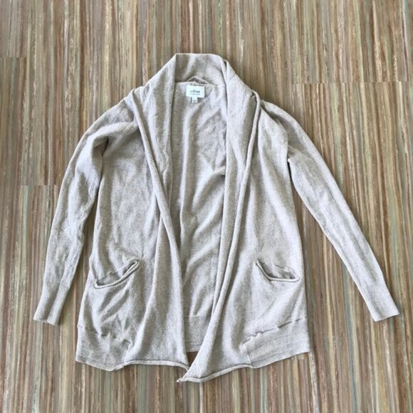 Wilfred Aritzia 100% Wool Beige Heather Open Front Cardigan Sweater with Pockets - Picture 5 of 6